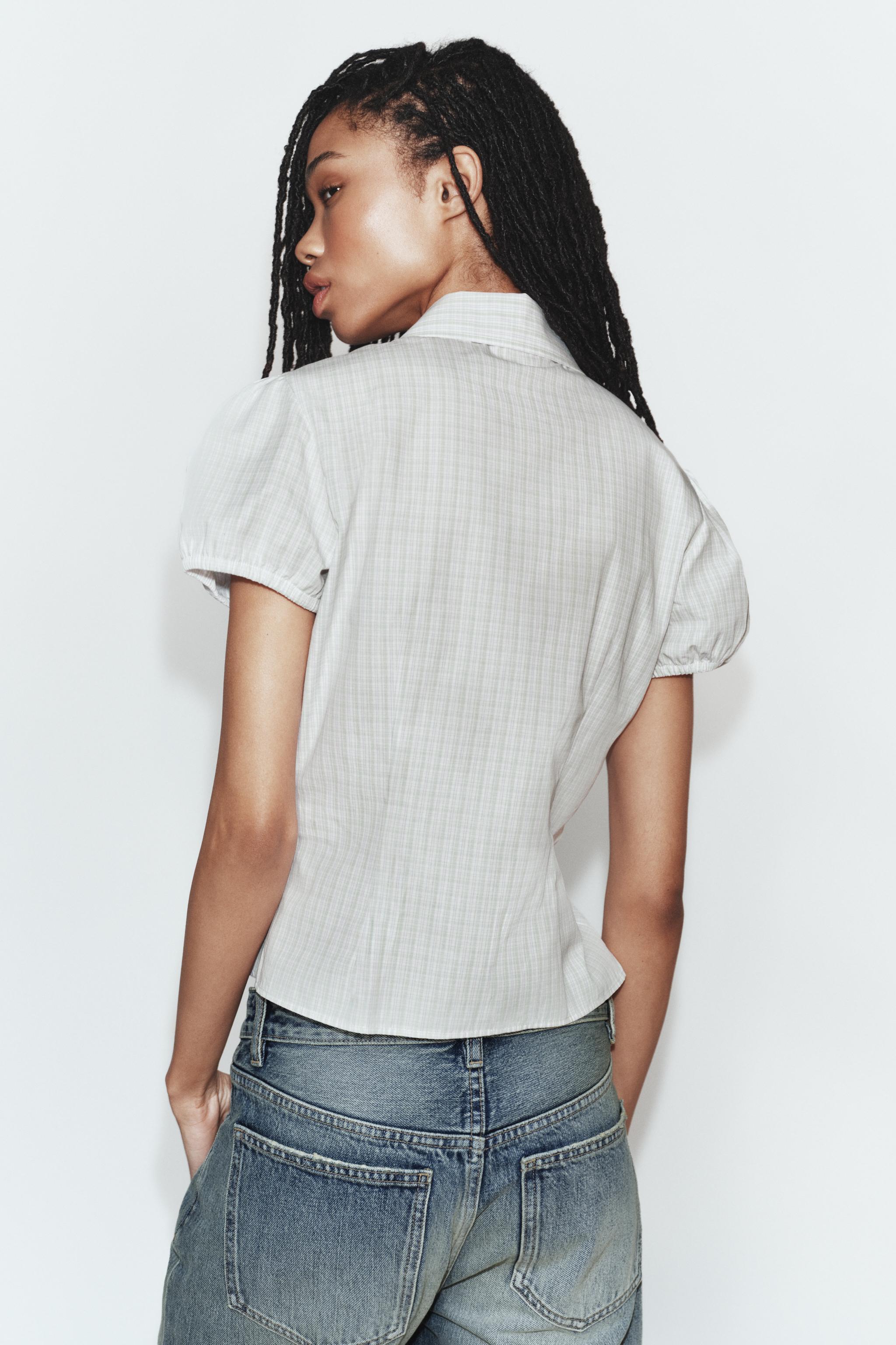 CHECKED ELASTIC POPLIN SHIRT